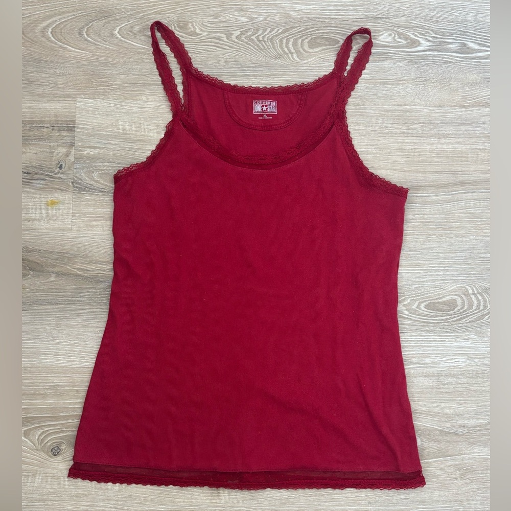 Vintage Converse Red Polka Dot Lace Trim Cami Tank Top Elena Gilbert Y2K
